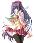  apron book carnelian highres kao_no_nai_tsuki kuraki_suzuna long_hair purple_hair ribbon skirt solo thighhighs 