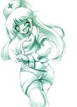  ass copyright_request fang from_behind green ichijou_hitoshi looking_back monochrome nurse one_eye_closed solo thighhighs zettai_ryouiki 