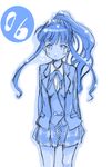  blue long_hair mahora_academy_middle_school_uniform mahou_sensei_negima! mikami_komata monochrome numbered ookouchi_akira plaid plaid_skirt ponytail school_uniform sketch skirt solo 