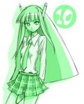  doll_joints green karakuri_chachamaru mahora_academy_middle_school_uniform mahou_sensei_negima! mikami_komata monochrome numbered plaid plaid_skirt robot_ears school_uniform sketch skirt solo 