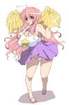  blush breasts cheerleader cleavage curvy erect_sawaru glasses highres huge_breasts long_hair lucky_star open_mouth panties pink_hair purple_eyes solo takara_miyuki translated underwear white_panties wide_hips 