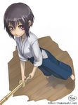  bamboo_blade blue_hakama face hakama japanese_clothes kawazoe_tamaki shinai solo sword tea_(nakenashi) weapon 