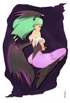  animal_print ass bat_print black_leotard boots breasts cleavage demon_girl elbow_gloves gloves green_eyes green_hair head_wings large_breasts leotard morrigan_aensland pantyhose print_legwear solo succubus vampire_(game) wings yupii 