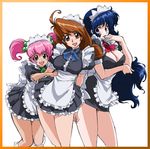  arisugawa_mayuko blue_hair breasts brown_hair cleavage hanao_usagi huge_breasts iyashite_agerun_saiyuki long_hair maid moriyama_izumi multiple_girls pink_hair skirt twintails uchida_yorihisa 