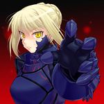  armor armored_dress artist_request artoria_pendragon_(all) bangs blonde_hair braid clawed_gauntlets dress fate/stay_night fate_(series) hair_bun looking_at_viewer lowres saber_alter slit_pupils solo upper_body yellow_eyes 
