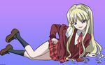  blonde_hair evangeline_a_k_mcdowell highres long_hair mahora_academy_middle_school_uniform mahou_sensei_negima! negativezero plaid plaid_skirt school_uniform skirt solo vampire vector_trace wallpaper 