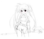  :o adjusting_clothes antenna_hair armband armor bangs bardiche belt beltbra blush breasts buckle cowboy_shot elbow_gloves fate_testarossa gloves greyscale hair_ribbon halberd halterneck holding holding_weapon johnny_(from_scratch) lineart long_hair looking_at_viewer loose_belt lowres lyrical_nanoha magical_girl mahou_shoujo_lyrical_nanoha mahou_shoujo_lyrical_nanoha_a's monochrome open_mouth parted_bangs polearm red_eyes ribbon sidelocks simple_background single_vertical_stripe small_breasts solo spot_color standing strap turtleneck twintails unitard vambraces very_long_hair weapon 