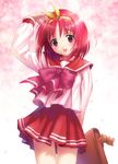  bow goto_p kamigishi_akari pink_bow red_hair ribbon school_uniform short_hair skirt solo to_heart yellow_bow 