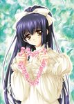  absurdres blush carnelian dress flower highres kao_no_nai_tsuki kuraki_suzuna long_hair purple_hair ribbon solo white_dress 