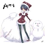  arue black_hair blood christmas hat knife original pantyhose pointy_ears sanada_taketo santa_costume snowman solo 