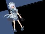  akakage_red between_fingers braid izayoi_sakuya knife resized short_hair silver_hair solo touhou twin_braids 