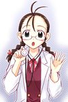  artist_request blush braid brown_hair glasses hakase_satomi lowres mahou_sensei_negima! solo twin_braids 