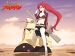  breasts ground_vehicle hover_bike hover_scooter long_hair medium_breasts motor_vehicle niwatori_kokezou scooter solo tengen_toppa_gurren_lagann thighhighs underboob yoko_littner 