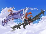  borrowed_character cloud day dragon flying girl_with_a_blonde_braid_(tomoshibi_hidekazu) highres mof mof's_silver_haired_twintailed_girl multiple_girls original 