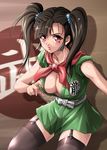  black_hair blush breasts cleavage dragon_quest dragon_quest_iii fighter_(dq3) highres huge_breasts red_eyes shinozuka_jouji short_twintails solo thighhighs twintails 
