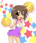  brown_hair cheerleader fang k10k kusakabe_misao lucky_star panties pantyshot pom_poms short_hair smile solo underwear yellow_eyes 