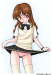  :p blush bow brown_hair flat_chest highres long_hair morino_ichigo naughty_face onegai_teacher panties pink_panties pleated_skirt royalwatts school_uniform skirt skirt_lift solo standing sweater_vest thighhighs tongue tongue_out underwear wavy_hair white_legwear 