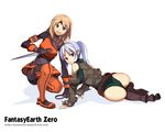  arm_support armor ass blonde_hair fantasy_earth_zero knife looking_back multiple_girls ponytail ryman wallpaper 