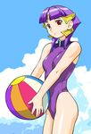  ball bangs beachball blunt_bangs bob_cut cloud day ester_ein_astrada kenran_butou_sai lowres one-piece_swimsuit purple_hair red_eyes short_hair sidelocks sky swimsuit ueyama_michirou 