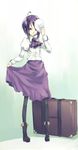  ahoge black_hair mikage_sekizai original pantyhose school_uniform shirt short_hair solo suitcase 