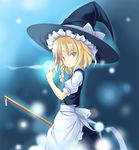  blonde_hair broom hat kirisame_marisa magic poco_(asahi_age) snowing solo touhou witch witch_hat 
