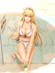  bikini blonde_hair blue_eyes breasts front-tie_top large_breasts long_hair sharon_(words_worth) side-tie_bikini smile solo swimsuit takatan very_long_hair words_worth 