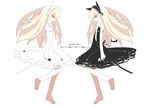  animal_ears barefoot black_vs_white blonde_hair blue_eyes cat_ears copyright_request dress flower gothic hairband lace long_hair multiple_girls rose sanada_taketo siblings simple_background sisters symmetry tail twins 
