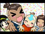  &gt;_&lt; 2girls aang artist_request avatar:_the_last_airbender avatar_(series) blind closed_eyes katara lowres lucky_star motteke!_serafuku multiple_boys multiple_girls nickelodeon oekaki parody sokka toph_bei_fong 