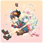  1girl boota chibi couple hetero mizutama nia_teppelin simon tengen_toppa_gurren_lagann 