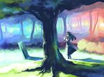  colorful dress flower forest grave long_hair myu nature original solo tree 