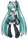  aqua_hair aqua_neckwear chibi detached_sleeves hatsune_miku long_hair necktie sanari_(quarter_iceshop) solo thighhighs twintails very_long_hair vocaloid vocaloid_boxart_pose 