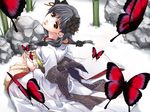  back bug butterfly copyright_request foreshortening insect japanese_clothes kimono ribbon rin_kyoutarou solo 