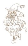  bat_wings brown copyright_request dress halloween hat jack-o'-lantern lineart long_hair monochrome pumpkin shoes solo white_background wings witch_hat zero_point 