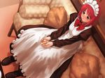  alcohol artist_request blush drink drunk dutch_angle from_above glass hisui maid ribbon sitting solo tsukihime 