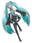  aqua_hair aqua_neckwear detached_sleeves hatsune_miku long_hair necktie solo sugiyama_shinnosuke thighhighs twintails very_long_hair vocaloid 