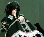  3d bird black_hair ekkusu_kyuuzu gothic gothic_lolita lolita_fashion original pantyhose solo 