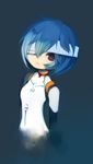  ayanami_rei bandage_over_one_eye bandages blue_hair bodysuit chibi eyepatch neon_genesis_evangelion plugsuit puti_devil red_eyes short_hair solo white_bodysuit 