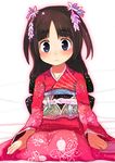  blush brown_hair frown japanese_clothes kimono long_hair original shuzoku_fumei sitting solo 