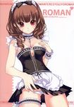  brown_hair copyright_request garters highres lingerie maid panties red_eyes shirahane_nao skirt skirt_lift solo underwear white_panties 