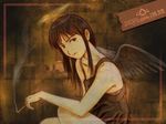  aaru_sentou_shuudan brown cigarette haibane_renmei halo reki solo wallpaper wings 