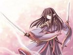  brown_hair japanese_clothes katana kotonemaru long_hair original pointy_ears solo sword weapon 