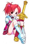  artist_request boots panties red_hair sanary solo striped striped_panties summon_night summon_night_swordcraft_story sword underwear weapon 