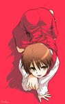  akiyama_nenehisa all_fours brown_hair gegege_no_kitarou long_sleeves looking_at_viewer nekomusume paw_pose red short_hair slit_pupils solo yellow_eyes 