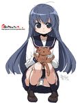  blue_eyes blue_hair cat long_hair oekaki onija_tarou original panties pantyshot school_uniform solo underwear 