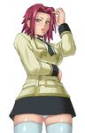  ashford_academy_uniform blue_eyes code_geass kallen_stadtfeld metadora panties pantyshot red_hair school_uniform short_hair solo thighhighs underwear 