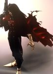  3d armor black_hair cape clawed_gauntlets final_fantasy final_fantasy_vii gauntlets gun handgun headband highres long_hair male_focus naora_yusuke official_art revolver solo vincent_valentine weapon 
