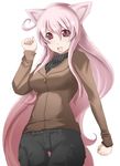  animal_ears cat_ears chemical-x copyright_request denim jeans pants pink_hair solo turtleneck 