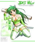  breasts cigarette cigarette-tan cleavage green_eyes green_hair large_breasts nagase_takeshi original panties personification product_girl solo thighhighs underwear 