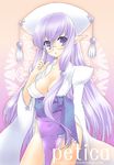  breasts glasses long_hair medium_breasts mika_mikan original pointy_ears purple_eyes purple_hair solo 
