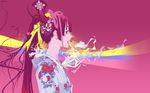  artist_request japanese_clothes kimono long_hair pink pink_background pink_hair ribbon skull solo tenjou_tenge wallpaper 